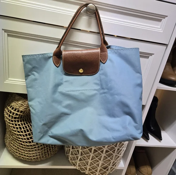 Blue Tote Bag with Brown Accents - Picture 1 of 10